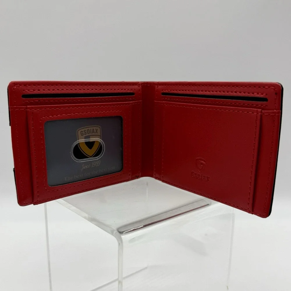 GSOIAX Slim Wallet Rfid Blocking Faux Leather Bifold‎ Front Pocket Black & Red